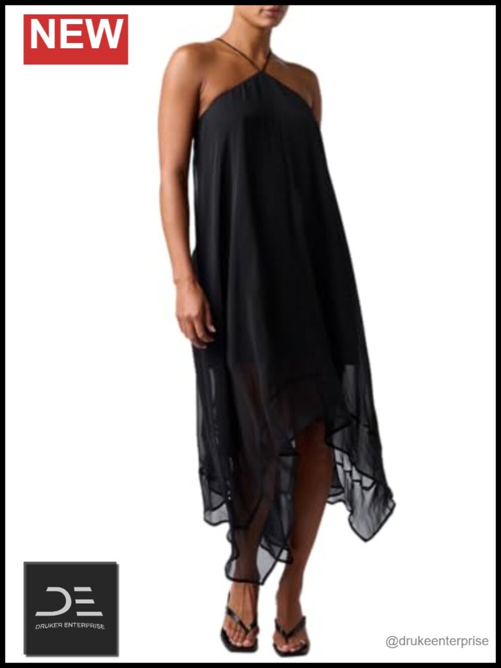 Lulus Chessie Chiffon Halter Asymmetrical Midi Dress Sleeveless Casual Party